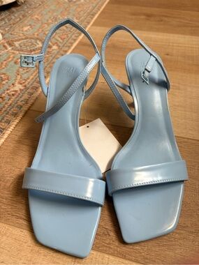 H&M Light Blue Square-Toe Slingback Heels